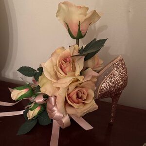 Elegant Glitter Floral High Heel in Rose Gold